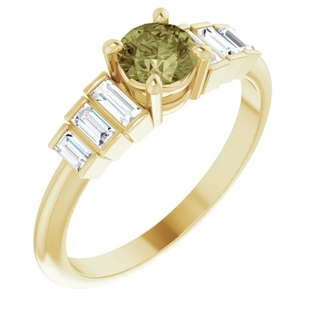 Green Sapphire and Natural Diamond Accented Ring