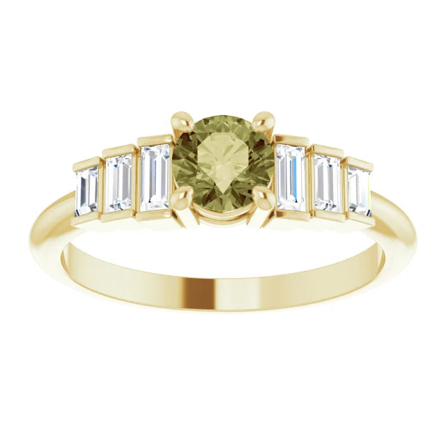 Green Sapphire and Natural Diamond Accented Ring