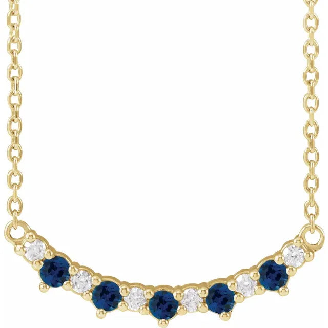 Lab-Created Sapphire and Natural Diamond Gold Necklace. Crafted from 14K Yellow Gold, this necklace is available from Jewels of St Leon Australia Online Jewellery Shop. Free Shipping