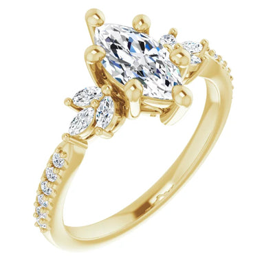 Floral-Inspired Lab-grown diamond Engagement Ring, set with a graded marquise shaped Lab-Grown Diamond and Lab-Grown Diamond Accents. Available from Jewels of St Leon Bridal Jewellery Collection