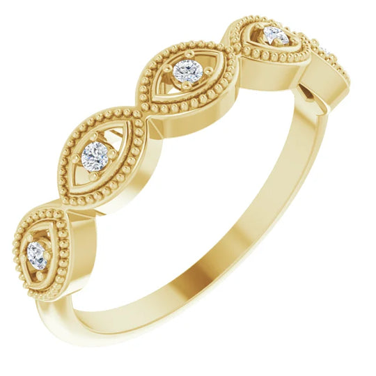 Natural Diamond 14K Yellow Gold Evil Eye Stackable Ring
