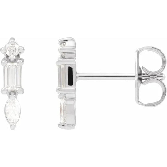 Multi Shape Diamond Bar Earrings in 14K White Gold