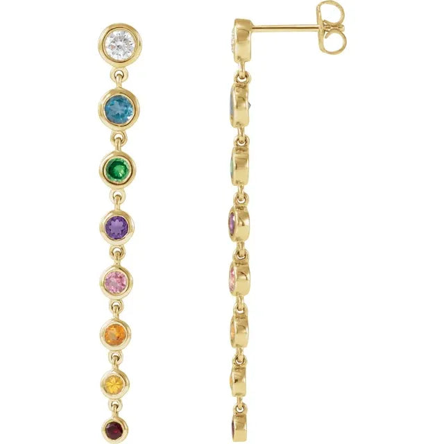 Natural Multi-Gemstone & 1/2 CTW Natural Diamond Rainbow Gold Earrings