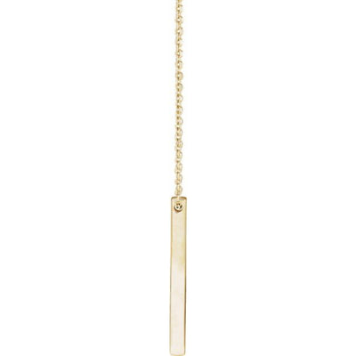 Showcase of the blank 14K Gold 25x2.6mm 4-Sided Engravable Bar Necklace, ready for your custom inscription. Its sleek, polished design offers endless personalisation possibilities.