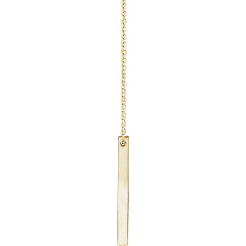 Showcase of the blank 14K Gold 25x2.6mm 4-Sided Engravable Bar Necklace, ready for your custom inscription. Its sleek, polished design offers endless personalisation possibilities.