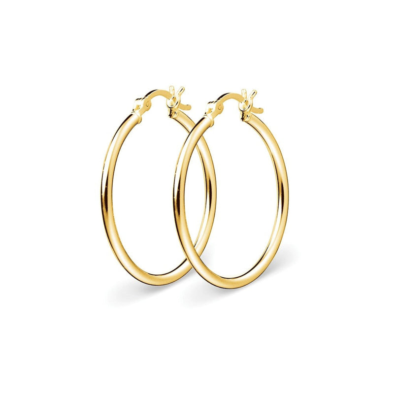 20mm 14ct Gold Plated Sterling Silver Hoop Earrings – 2mm thick.