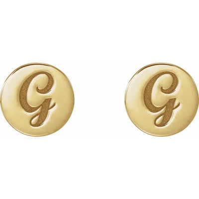 Personalised custom made Initial Stud Earrings, size 8mm in 18K yellow Gold. These personalised stud earrings are a great gift idea. From Jewels of St Leon Australia Online Jewellery Store.
