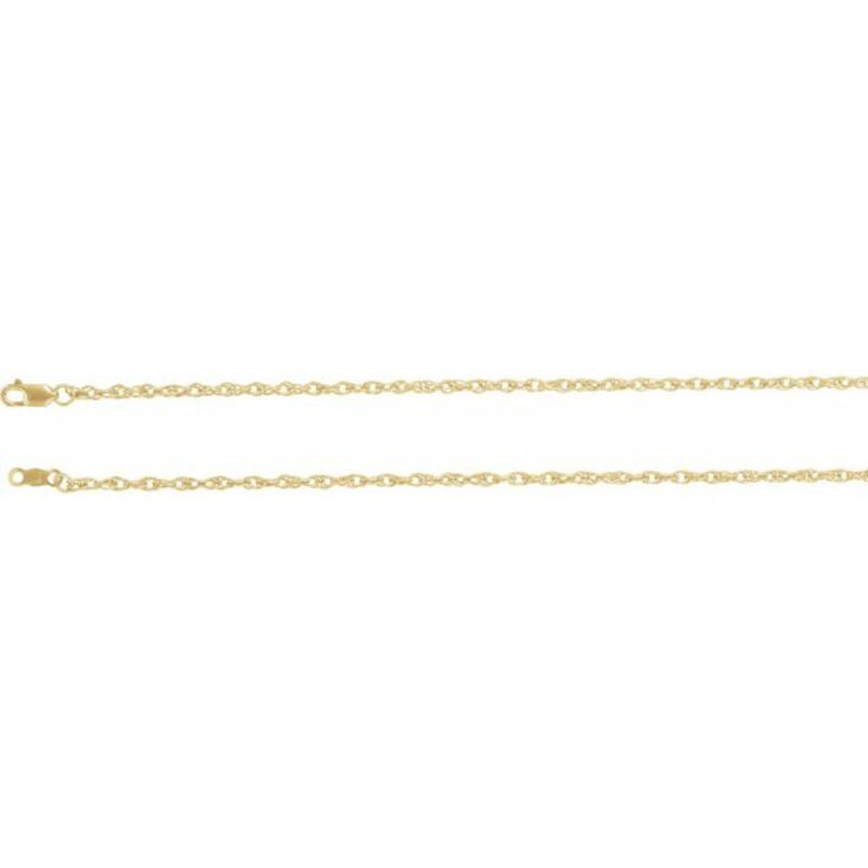 2mm 10ct Gold Rope Chain with Lobster Clasp. Available in 3 Lengths 40cm, 45cm and 50cm. Perfect for Everyday Wear.