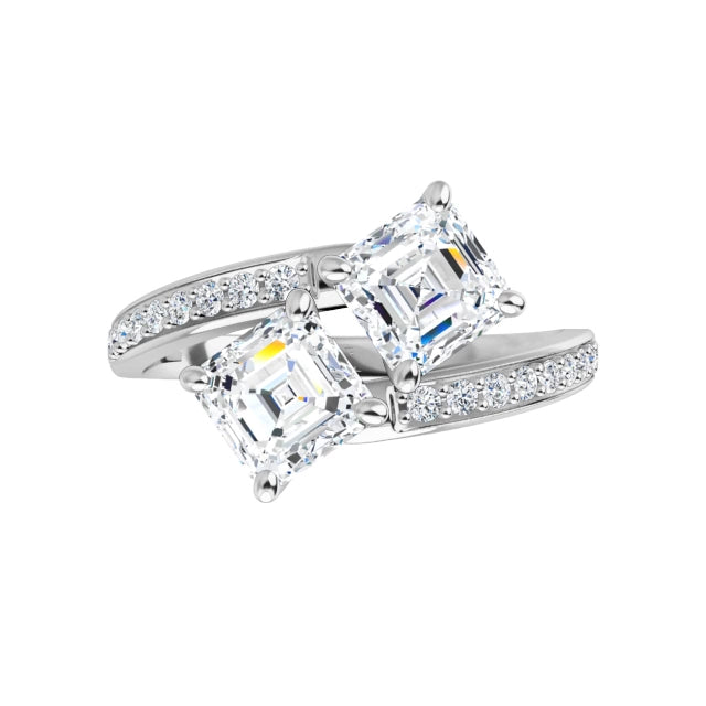 Accented Two Stone Engagement Ring known as Toi et Moi (French for You and Me), set with two (2) 0.50ct natural diamond and eighteen accent diamonds in 14K white gold engagement ring. Available from Jewels of St Leon Engagement Rings Australia.