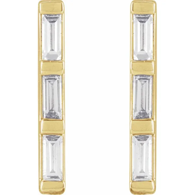 Natural Diamond 3-Stone Bar Earrings