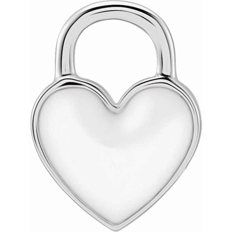 The White Enamelled Heart Charm Pendant in 925 Sterling Silver is a beautiful addition to any jewellery collection. Measuring 11.5x8.7mm, this heart-shaped charm is perfect for necklaces, bracelets or as a dangle earring. Part of the 302 Fine Jewellery Jubilee Collection. Available now at Jewels of St Leon.