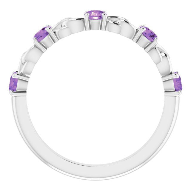 Silver Amethyst Stackable Link Ring