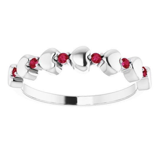 Natural Ruby and Heart Sterling Silver Stackable Ring