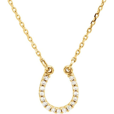 Diamond Horseshoe Necklace, crafted from 14K Yellow Gold. The horseshoe is set with 17 Natural Diamonds. Available from Jewels of St Leon Australia an Online Jewellery Store.