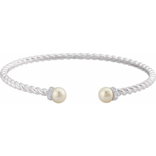 Freshwater Cultured Pearl and Diamond 14K White Gold Cuff