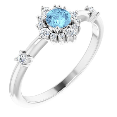 Natural Aquamarine & Diamond 14K White Gold Halo-Style Ring