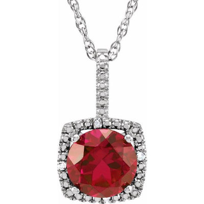 Lab-Grown Ruby and Diamond Halo-Style Necklace in Sterling Silver: A Stunning Statement Piece