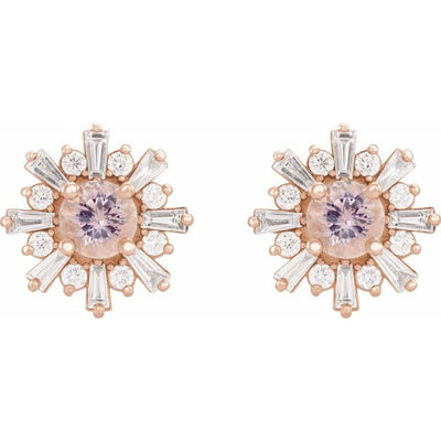 Morganite & Diamond Starburst 14K Rose Gold Earrings