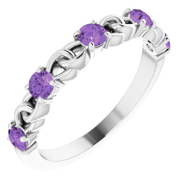 Silver Amethyst Stackable Link Ring