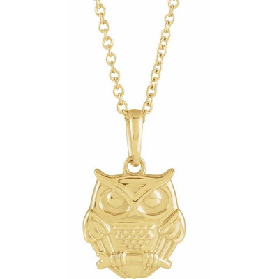 14K Gold 17.33x10.03mm Wise Old Owl 40-45cm Necklace
