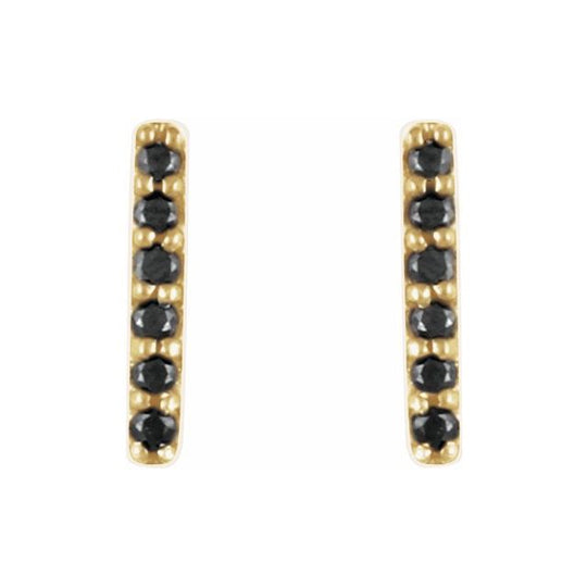 Black Diamond Bar Earrings in 14K Yellow Gold