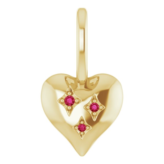 10K Gold Puffy Heart Pendant with Genuine Rubies - Dress to Impress!