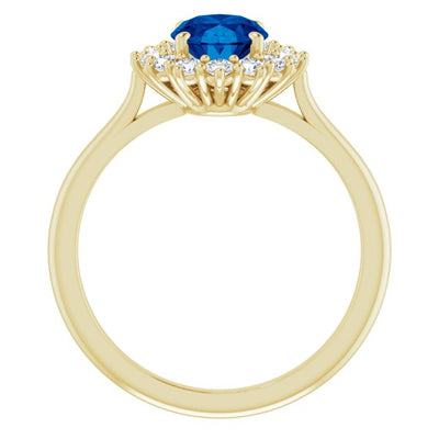 Princess Diana Inspired Natural Sapphire & Diamond 14K Gold Ring
