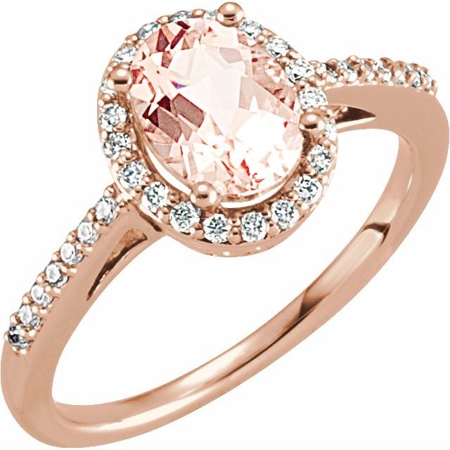 Morganite and Diamond Halo-Style Gold Ring