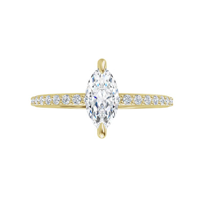 8x4mm Cubic Zirconia Engagement Ring with Accents in 10K Yellow Gold - Budget and Environmently Friendly!