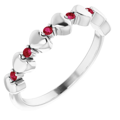 Natural Ruby and Heart Sterling Silver Stackable Ring
