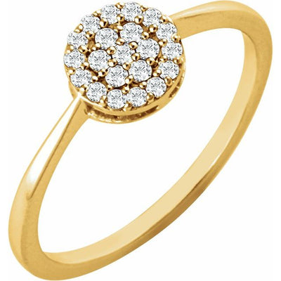 Diamond Cluster Diamond Gold Ring. An intricate disc with sparkling 0.20 CTW natural diamonds. Crafted from 14K yellow Gold and available from Jewels of St Leon Australia Online Jewellery Store.
