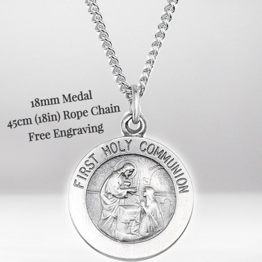 Sterling Silver 18mm First Communion Medal 45cm (18in) Necklace
