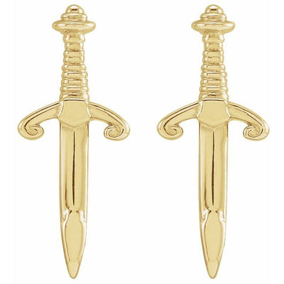 14K Solid Gold 11x5mm Dagger Earrings