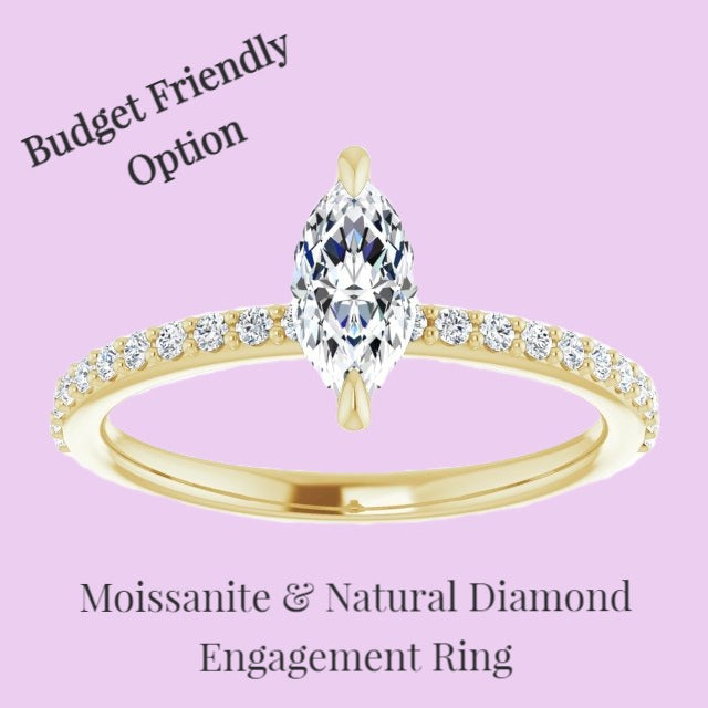 10K Gold Moissanite with Natural Diamond Accent Engagement Ring