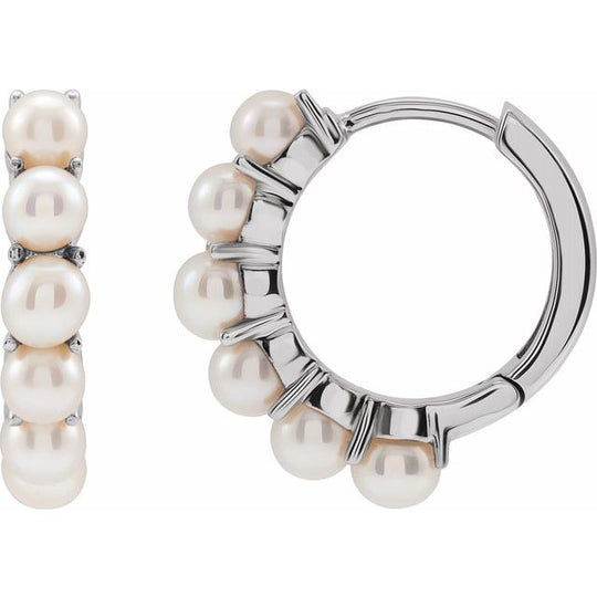 15.5mm Freshwater Cultured Pearl Huggie Earrings in 14kt White Gold