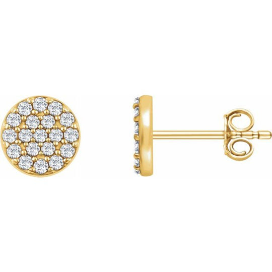 Add Style and Flair with our 0.33CTW Diamond Cluster Disc Earrings in 14K Yellow Gold