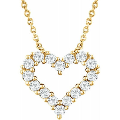 Diamond Heart Necklace, features a 10.20x11.70 mm pendant with 16 sparkling diamonds. Available in 14K yellow gold. Available from Jewels of St Leon Online Jewellery Australia