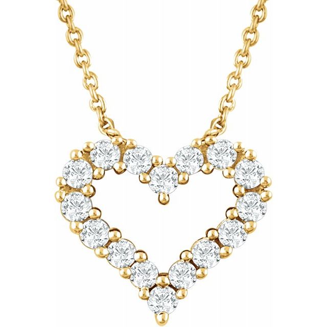Diamond Heart Necklace, features a 10.20x11.70 mm pendant with 16 sparkling diamonds. Available in 14K yellow gold. Available from Jewels of St Leon Online Jewellery Australia