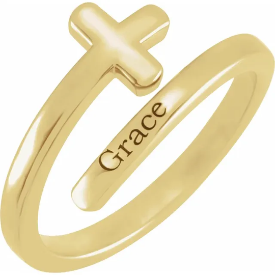 Engravable Sideways Cross Ring in 14K Gold
