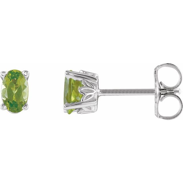 Green Natural Peridot 14K White Gold Earrings