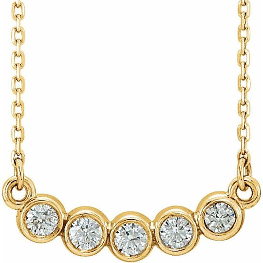 14kt Yellow Gold Five Stone Diamond Curved Necklace.