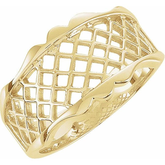 10ct Yellow Gold Lattice Design Band – Intricate Detail Ring