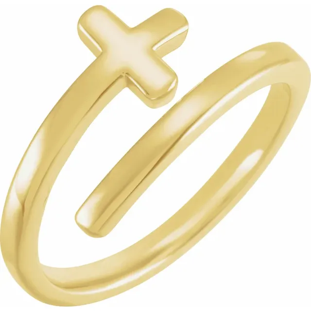 Engravable Sideways Cross 14K Gold Ring