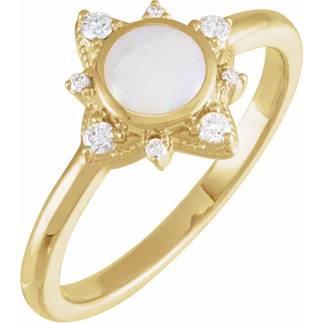 Australian Opal and Diamond 14K Gold Star Ring