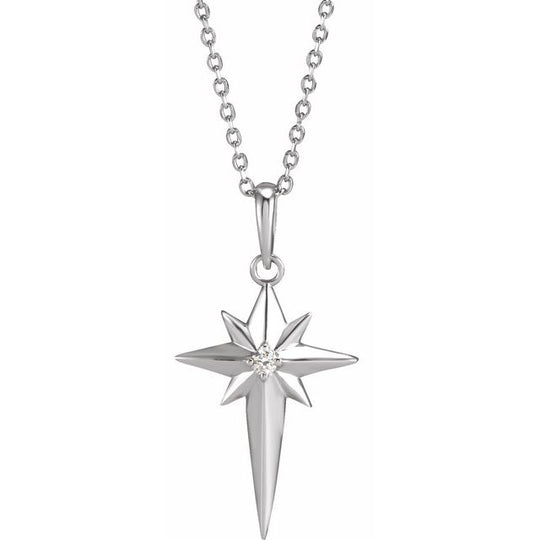 Sparkle with Heavenly Elegance: Sterling Silver Celestial Cross Necklace with Dazzling Diamond Accent