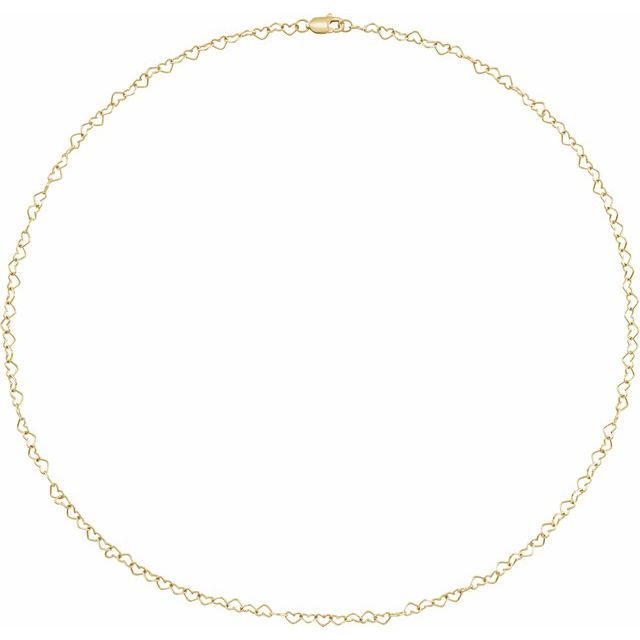 40cm - 3.2mm Heart Chain with Lobster Clasp in 14kt Yellow Gold