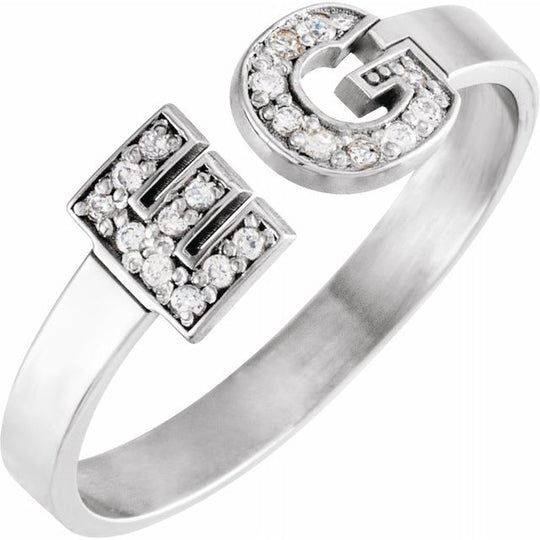 Initial Diamond Accent Ring in Sterling Silver