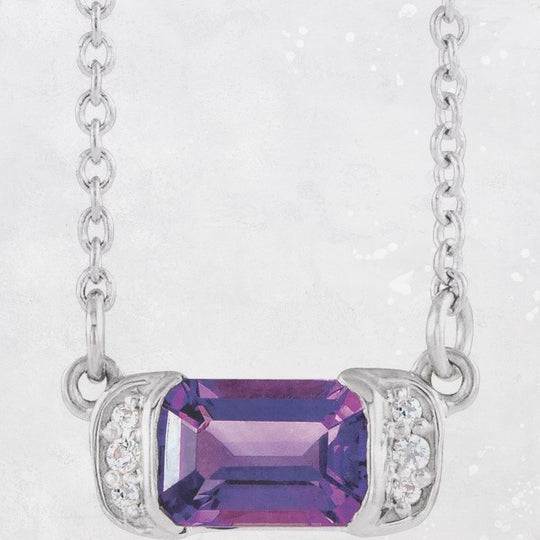 Intense Radiance with our Amethyst and Diamond Bar Necklace in Sterling Silver