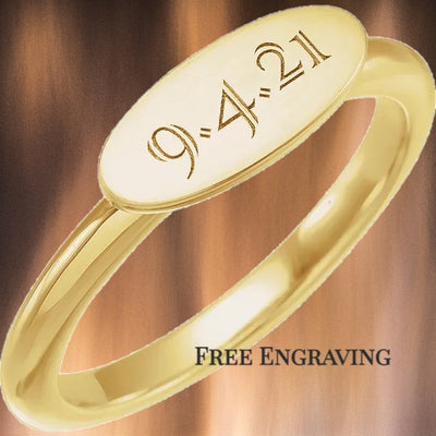 Free Engraving on this Engravable Oval Signet 14K Yellow Gold Ring. Customise for that personal touch available from Jewels of St Leon.