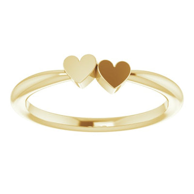 Our 2-Heart Engravable Ring in 14K Yellow Gold is a beautiful and symbolic piece of jewellery from our women's collection. It is the perfect way to personalise your love story, forever connected in a timeless piece of gold jewellery. Gold Jewellery Australia available from Jewels of St Leon.